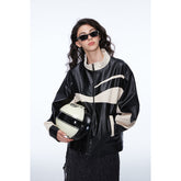 Unisex Jacket Retro Patchwork Jacket Loose PU Leather Coat